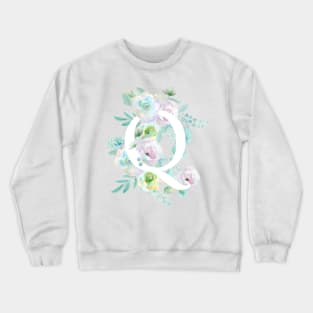 Botanical alphabet Q green and purple flowers Crewneck Sweatshirt